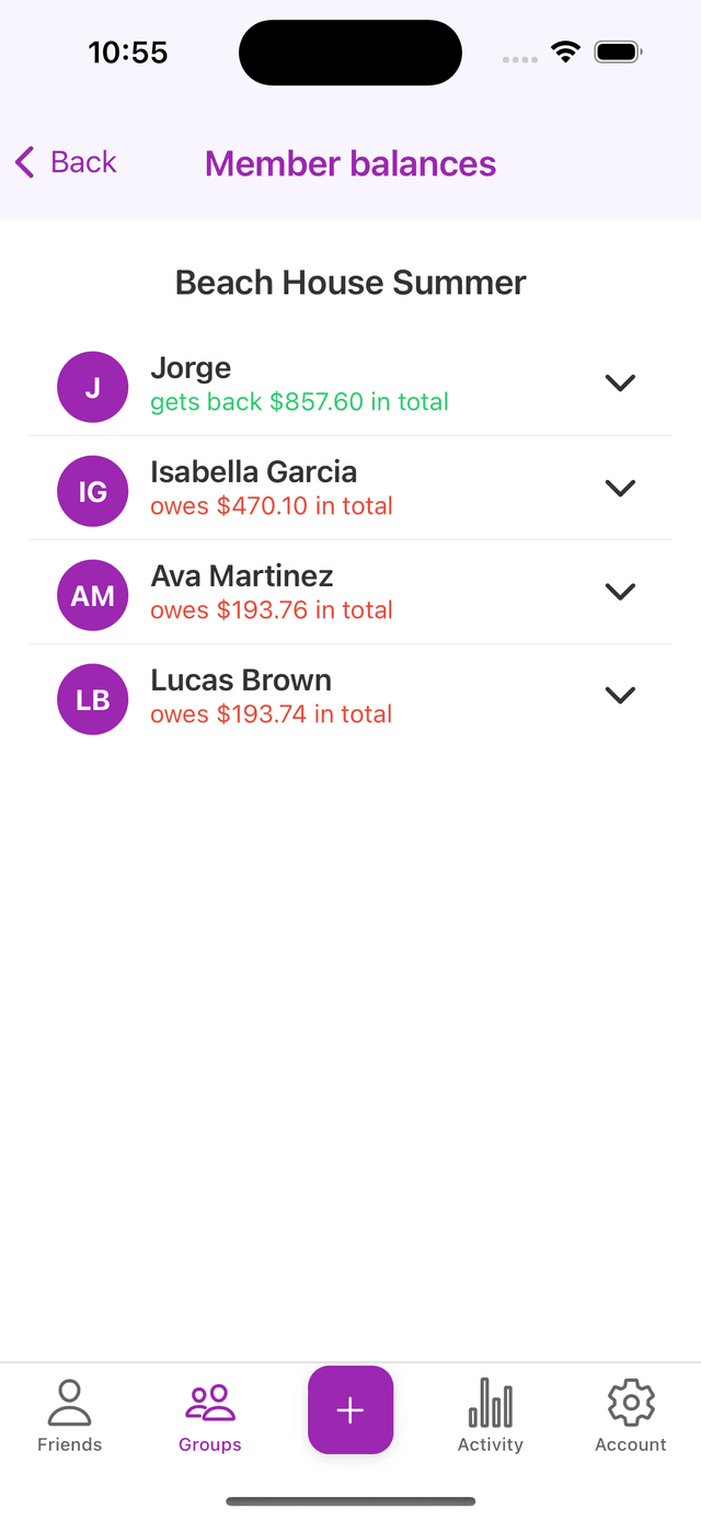Activity feed screen